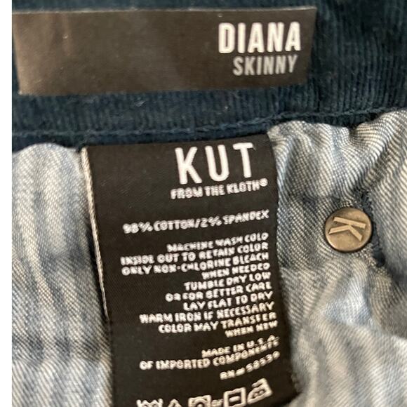 KUT From the Kloth Size 16 Dianna Skinny Green Teal Corduroy Stretch Jeans - Picture 6 of 6